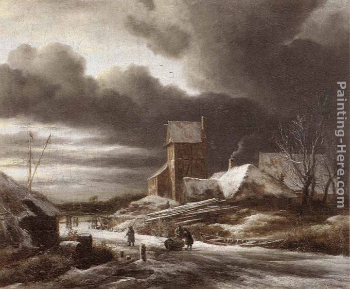 Winter Landscape painting - Jacob van Ruisdael Winter Landscape art painting